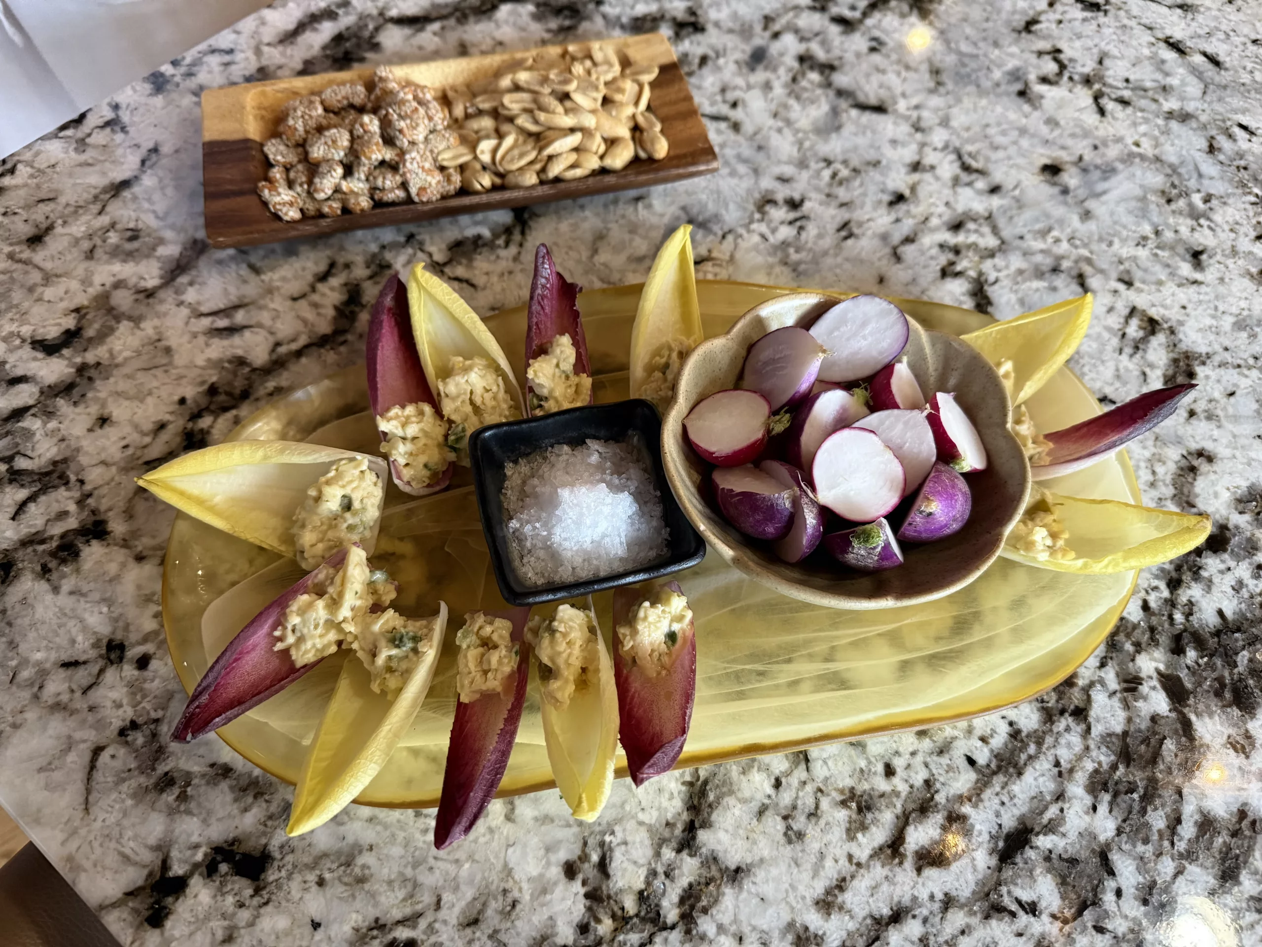 Pimento cheese with Cowboy Candy on endive