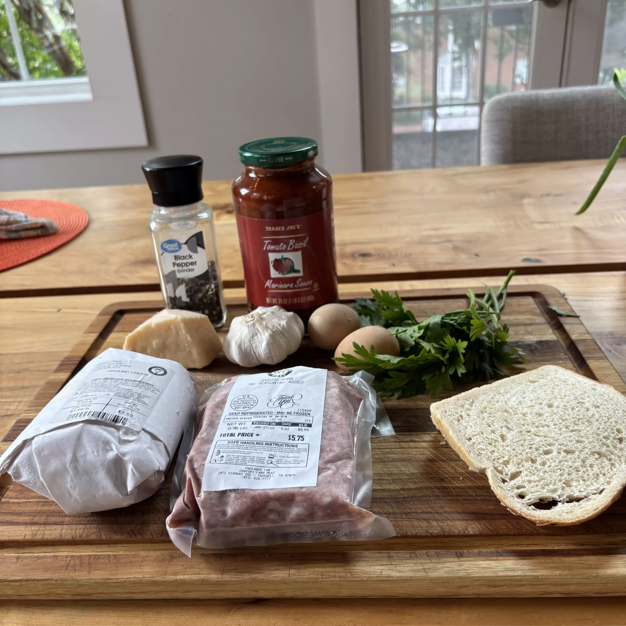 Meatball ingredients: Whitt’s Place sausage, ground sirloin, Parmesan, breadcrumbs, eggs, herbs