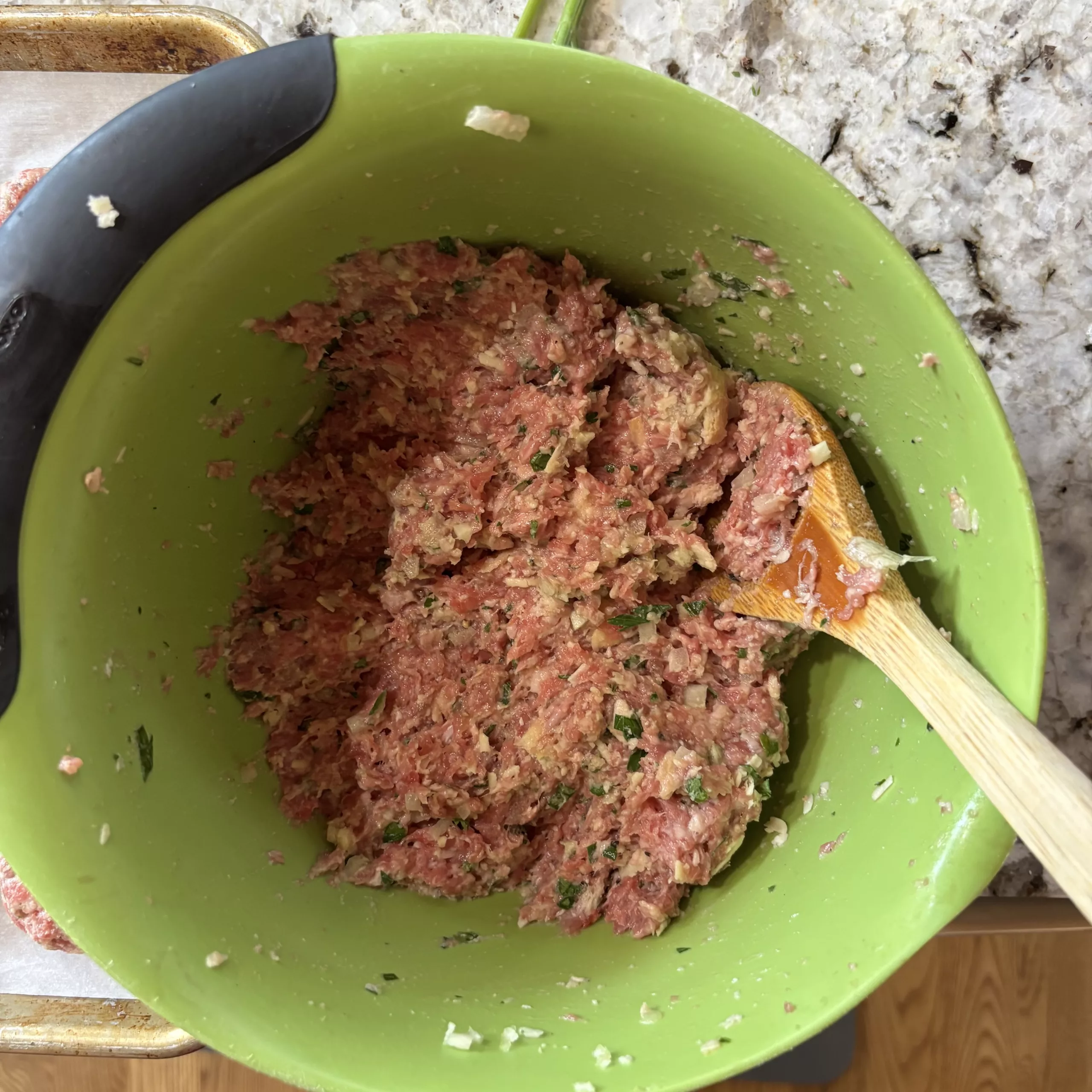 Meatball mixture in a bowl