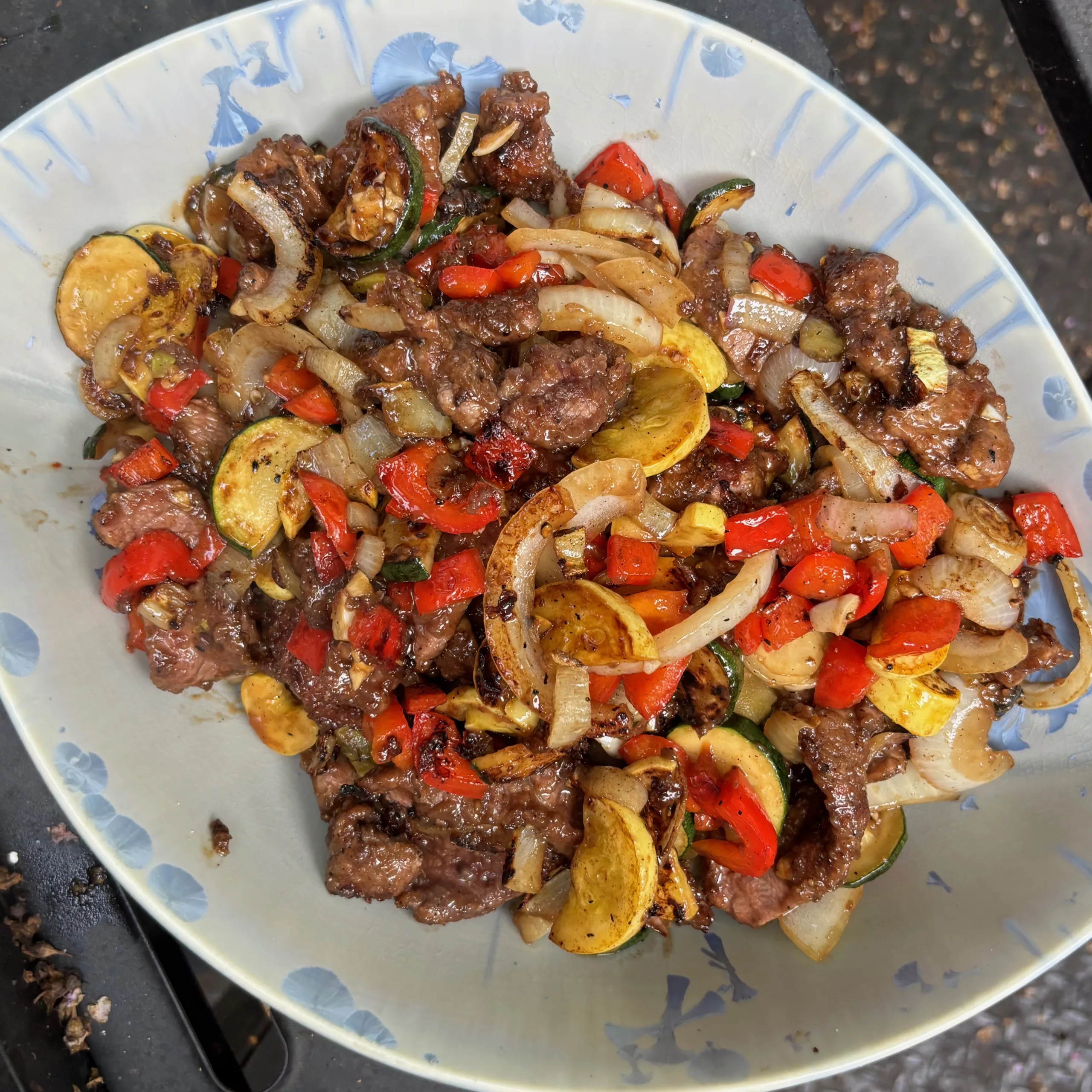 Beef and vegetables tossed together