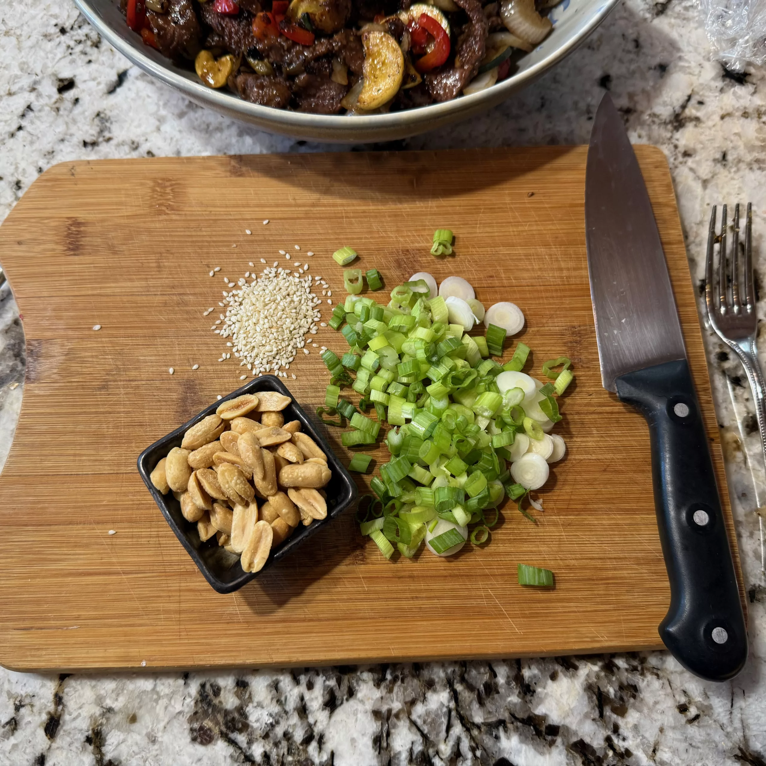 Sauce bubbling and turning glossy on the stir fry